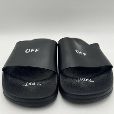 Off-White c/o Virgil Abloh Stamp Logo Pool Slides Black / White Size 39