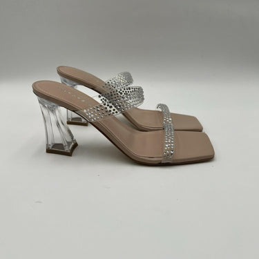 Marc Fisher Arlana Rhinestone Illusion Strap Block Heel Mule Sandal Size 7.5M Marc Fisher