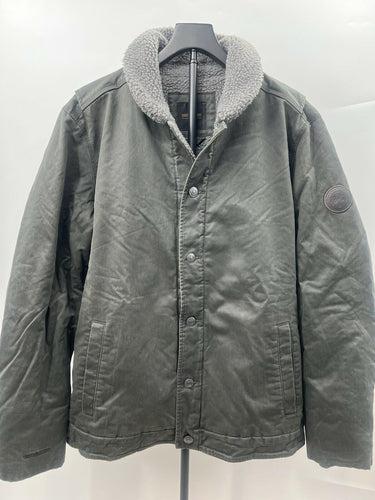 Brothers and Sons Mens Olive Canvas Work Jacket Sherpa Lined Snap Button Size L Sherpa