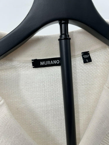 Murano Polo Sweater Mens Knit Camp Collar Button Up Ivory Textured Shirt L Polo
