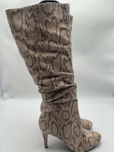 Sugar Stealth Snakeskin Knee High Boots Stiletto Heel Slouch Taupe 7.5 Sugar