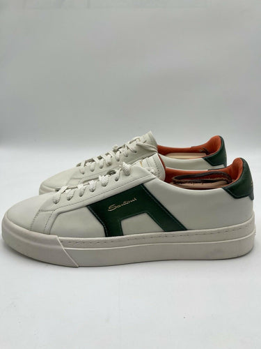 Men’s Santoni DBS1 Low Top Lace Up Sneaker White / Green Leather Size 11 US