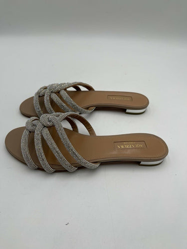 Aquazzura Moondust flat sandals napa leather with crystal-embellished Size 36.5