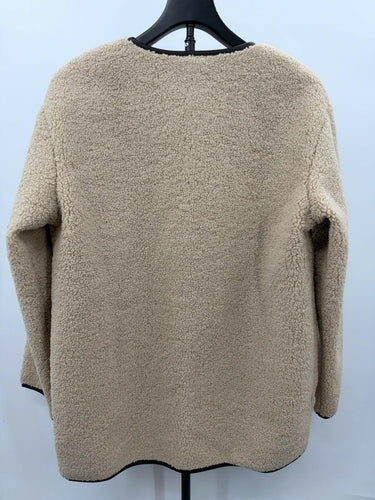 Joie Beige Teddy Sherpa Toggle Jacket Faux Leather Trim Size S