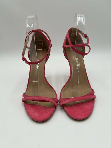 Women’s Ferragamo Lnes 110mm crossover-strap sandals Pink Suede Size 8.5