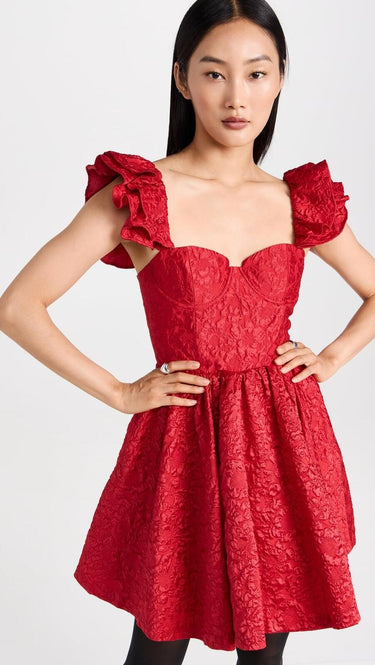 alice + olivia Women's Bina Ruffle Sleeve Mini Dress, Perfect Ruby, Red, 10
