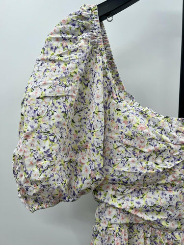 NWT Heartloom puff sleeve mini dress features a vibrant pastel floral Size L Heartloom