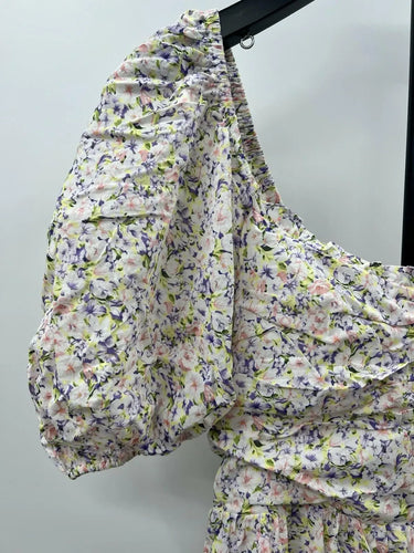 NWT Heartloom puff sleeve mini dress features a vibrant pastel floral Size L Heartloom