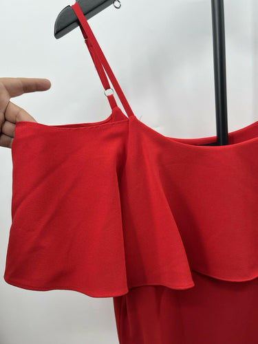 Bobeau Dress Womens Red Ruffle Overlay Spaghetti Strap Cocktail Party Midi XL Bobeau