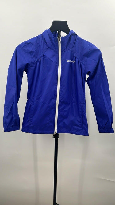 Columbia Girls Royal Blue Hooded Rain Jacket Windbreaker Lightweight S 7/8 Columbia