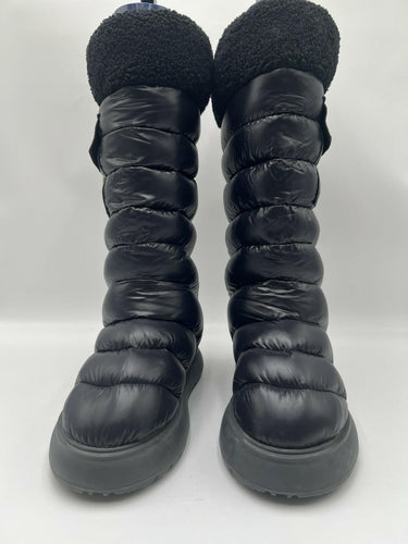 Women’s Moncler Gaia Pocket Puffer Snow Fleece Trim Black Boots Size 37 Moncler