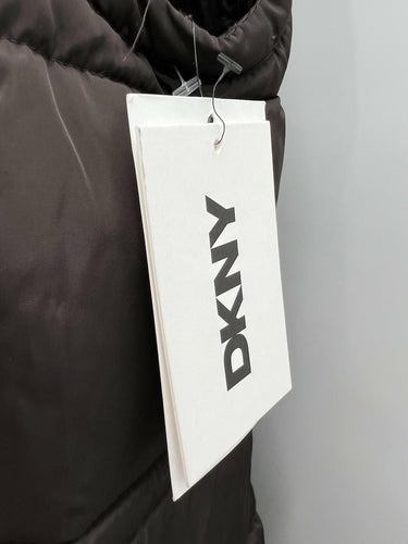 DKNY Vest Womens Brown Long Puffer Hooded Full Zip Pockets Quilted Winter NWT XS DKNY