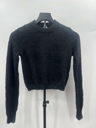 Abound Fuzzy Sweater Crop Black Eyelash Knit Long Sleeve XS Abound