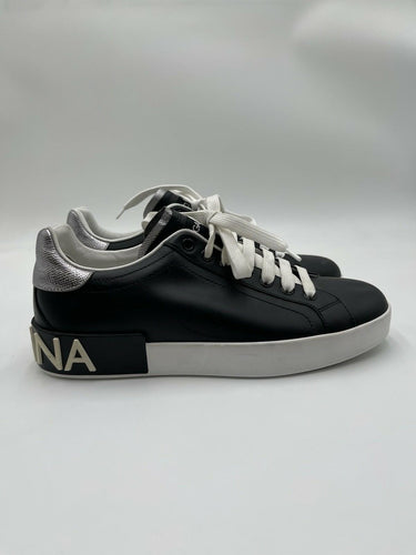 Mens Dolce&Gabbana leather low-top Black Leather / Silver sneakers Size 5 UK Dolce&Gabbana