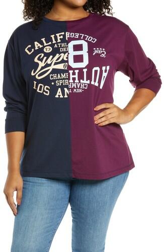 BP. Split Long Sleeve Graphic Tee in Navy- Purple Redone Sport Size 2X BP.