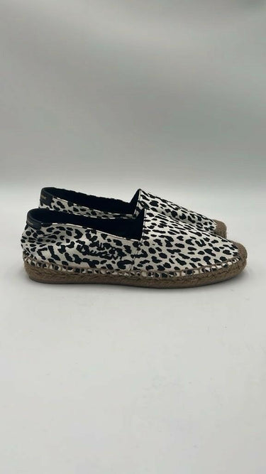 SAINT LAURENT ANIMAL PRINT BLACK/ WHITE SIGNATURE ESPADRILLE FLATS SIZE 38 Yves Saint Laurent