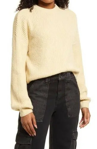 BP. Rib Crop Crewneck Sweater in Tan Boulder Size Xx-Small BP