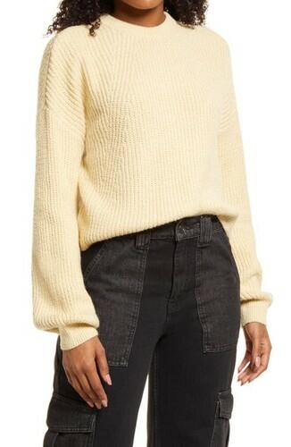 BP. Rib Crop Crewneck Sweater in Tan Boulder Size Xx-Small BP
