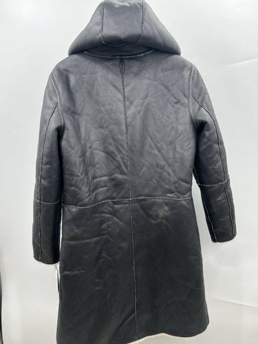 DKNY Faux Shearling Coat Womens Black Hooded Long Reversible NWT S