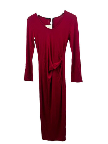 Fraiche by J red velvet midi dress, long sleeves side draped detail Size S Red Velvet