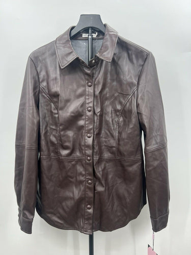 Avec Les Filles Faux Leather Shirt Jacket Shacket Brown Chocolate NWT - L Avec Les Filles