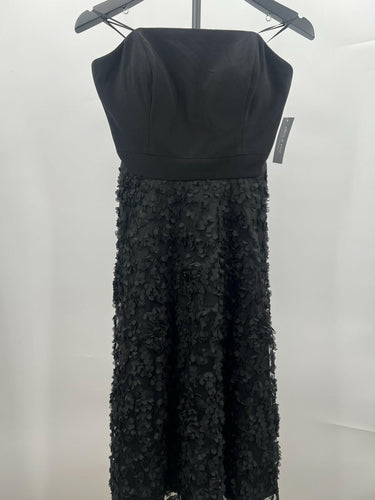 Alex & Eve Strapless 3D Floral Applique Evening Gown Black Formal Maxi SIZE 10 Flowers