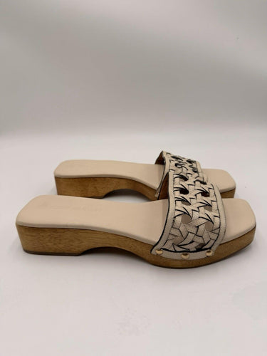 Women’s Tory Burch Basket-Weave clogs cream calf leather Size 9.5M Tory Burch