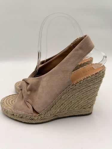 Joie Blush Pink Suede Knot Espadrille Wedge Slingback Jute Wedge Heels 8