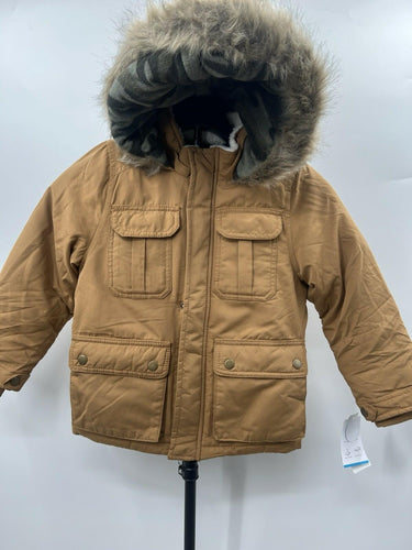 Carter's Boys Hooded Parka Jacket Camel Faux Fur Camo Lined Winter Coat NWT 5/6 Carter's