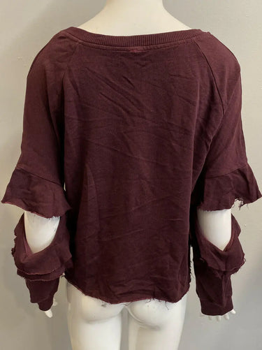 NWT Lanston Womens Porter Ruffle Pullover Burgundy Size L Burgundy