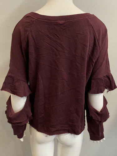 NWT Lanston Womens Porter Ruffle Pullover Burgundy Size L Burgundy