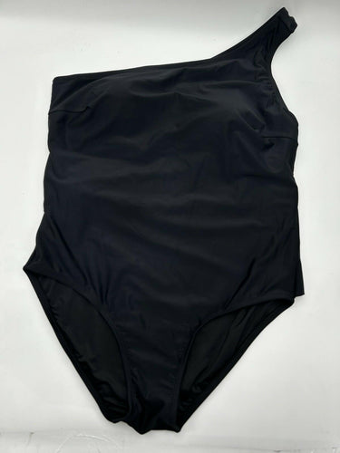 Coastal Blue black, wireless one-shoulder one-piece swimsuit, Size 1X Coastal
