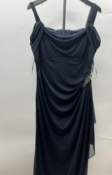 Alex Evenings Navy Blue Cowl Draped Evening Gown Beaded Formal Long Dress 14 Alex Evenings