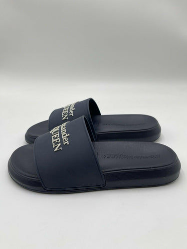 Alexander McQueen Womens Logo Pool Rubber Slides Sandals Navy Size 37 Alexander McQueen