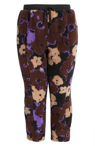 BP. Women's Drawstring Waist Fleece Joggers Black- Brown Pressed Floral Size 3X BP.