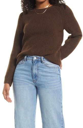 BP. Plaited Stitch Recycled Blend Crewneck Sweater in Brown Earth Size Xx-Small BP.