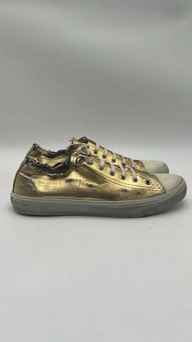 Women’s YSL Saint Laurent Bedford Low Distressed Gold Sneakers Size 40 Yves Saint Laurent