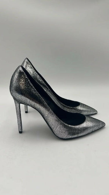 Women’s Saint Laurent Zoe Metallic Silver Leather Pumps Size 38 Saint Laurent
