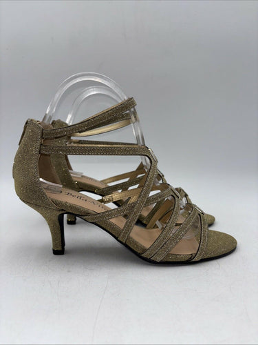 Bella Vita Women Karlette Kitten Heel Evening Sandals Gold Glitter Size 7.5 M Bella Vita