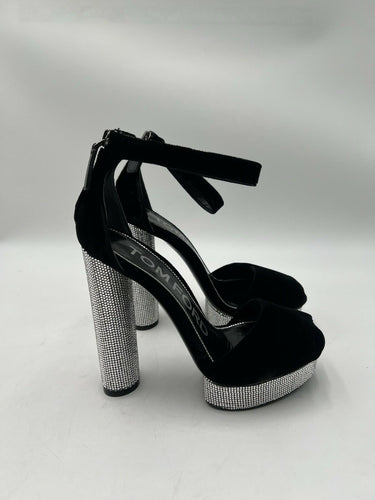 TOM FORD Black Velvet Crystal Platform Heel Sandal Womens SIZE 7B Tom Ford
