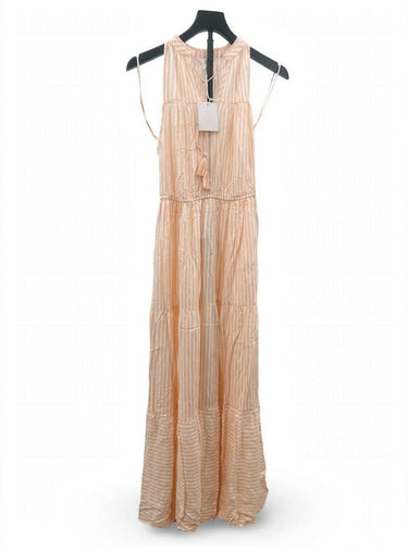 LC Lauren Conrad Maxi Dress Womens Peach Stripe Tiered Halter Tassel M LC Lauren Conrad