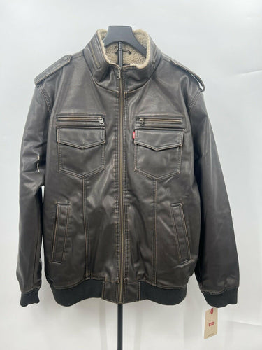 Levis Faux Leather Bomber Jacket Mens Brown Sherpa Lined Flight NWD XXL Levi's