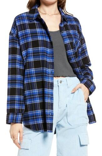 NWT Women's BP. Boyfriend Plaid Button-Up Shirt Ivory Blue, Size Size XS BP.