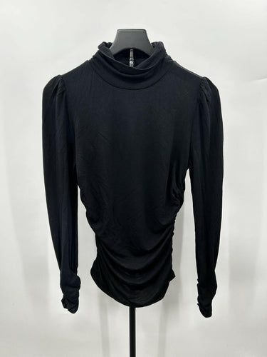 Joe’s Jeans Woman’s Long Sleeve Black Top Turtle Neck Ruched Sides Size S Joe's Jeans