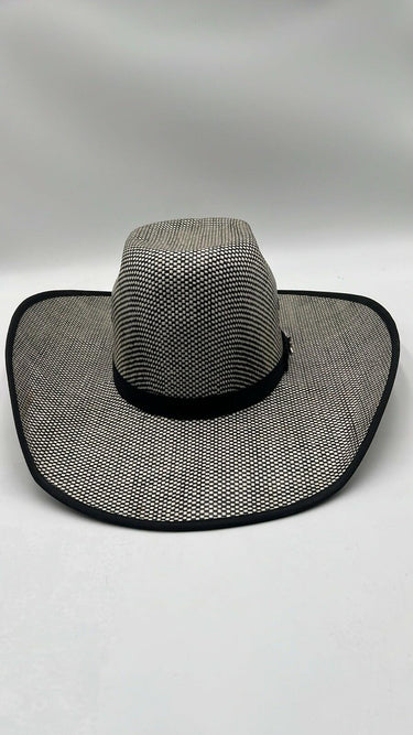 PBR Bull Riders Black White Checkerboard Straw Cowboy Hat Wide Brim 7 1/8 Pbr