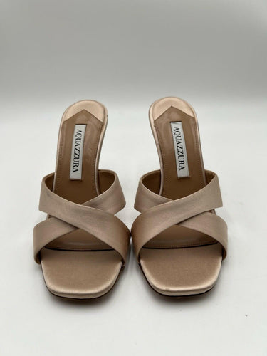 Aquazzura Yes Darling 95 crystal-embellished satin mules in champagne Size 35.5