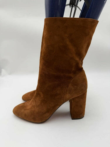 Aquazzura Boogie 85mm Brown Suede Round Toe Block Heel Ankle boots Size 38.5