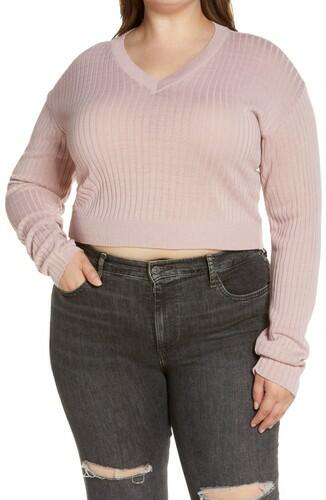 BP. Reagan V-Neck Rib Sweater in Pink Smoke, Size 1X BP.