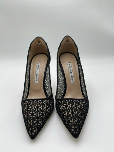 Women's Manolo Blahnik BB 105mm stiletto pumps in black lace Size 37.5 Manolo Blahnik