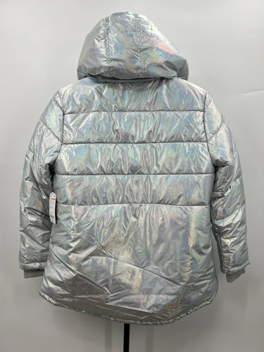 Thereabouts Puffer Jacket Girls Silver Shimmer Iridescent Hooded Warmest XL Thereabouts